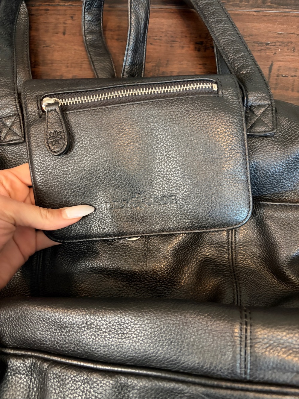 Lily Jade backpack Black Leather Tote with Front Flap Pocket and Tassel luxury - Picture 5 of 10
